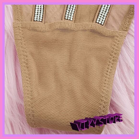💖 NWT Victoria’s Secret Lame Mesh Nude Rhinestones Tanga M #7265 💖 - Picture 6 of 7